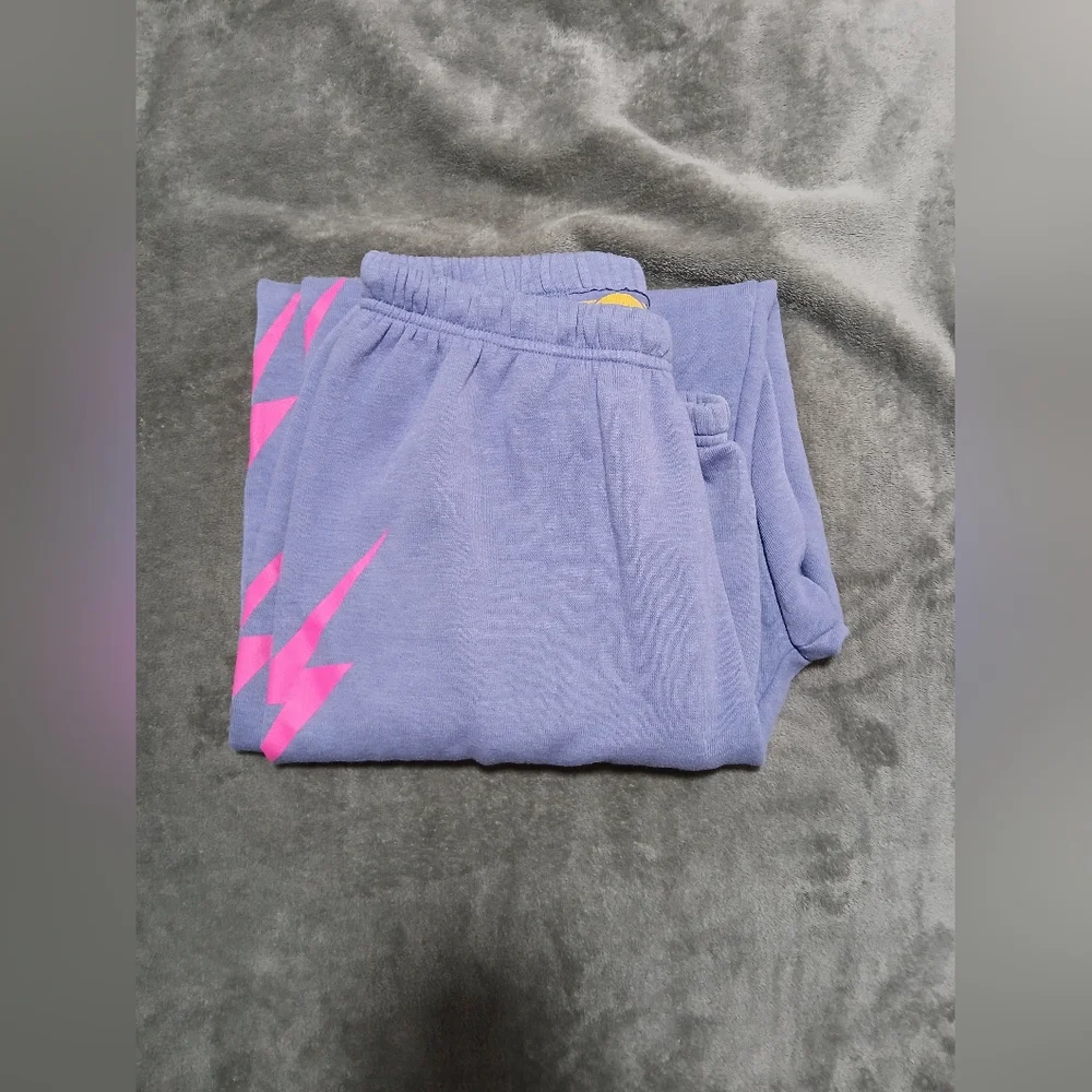 Aviator Nation Lavender Sweatpants with Pink Lightning Bolts - Picture 7 of 8